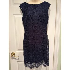 Lauren Ralph Lauren Navy Lace Cocktail Dress Women Sz 6 Floral Formal Party EUC